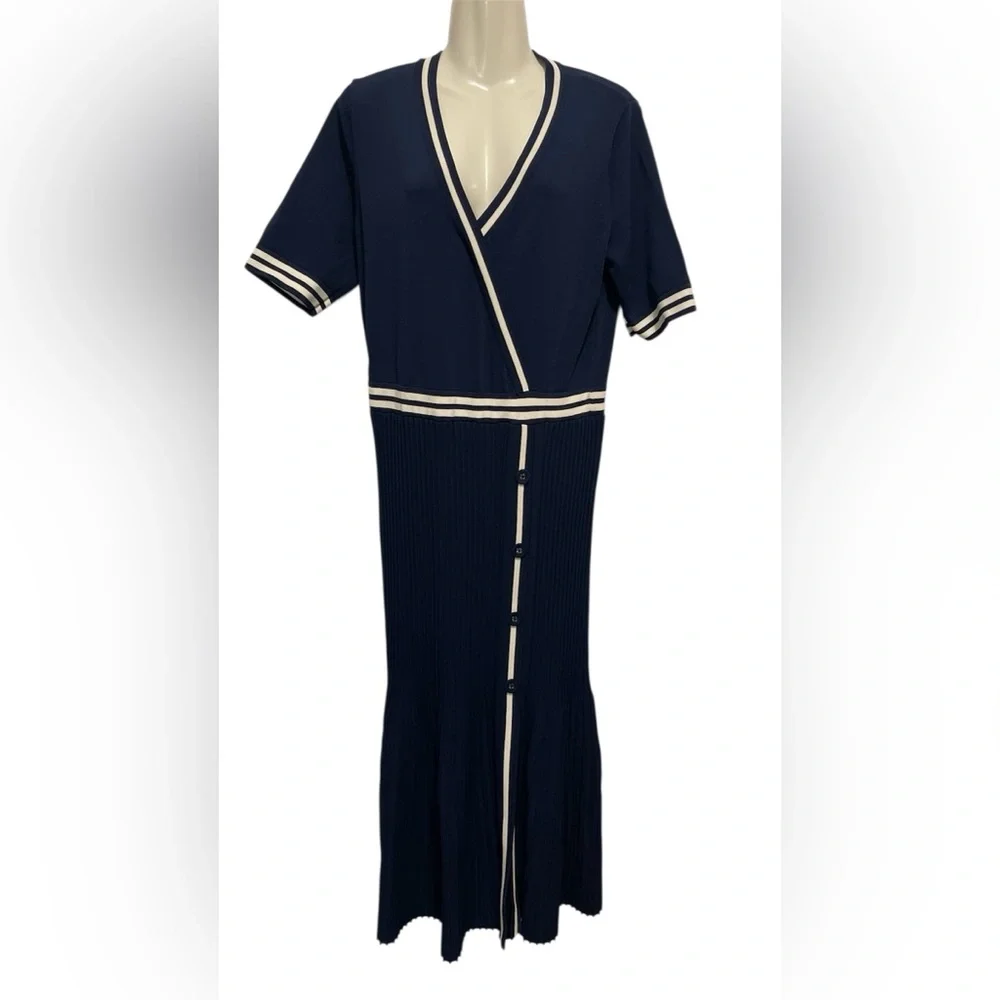 Eva Mendes for New York & Company Navy and White Midi Dress - Picture 2 of 13